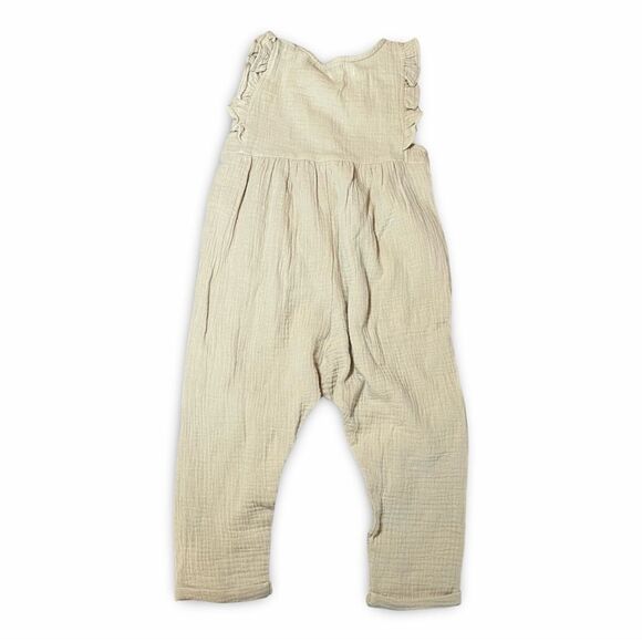 Giggle cotton muslin ruffle jumpsuit beige 3T neutral toddler onesie New - Picture 9 of 11